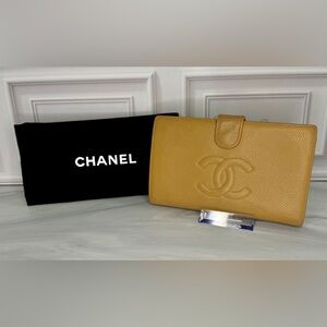 Chanel Mustard Yellow Caviar Leather Long Wallet – CC Logo